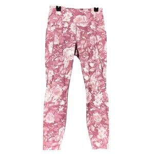 Athletic Works Size L Pink Floral High Rise Leggings Yoga‎ Pants Athleisure Gym